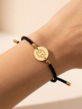 Designs by Forte | Cancer Zodiac Gold Disc Bracelet | Adjustable Black Cord
